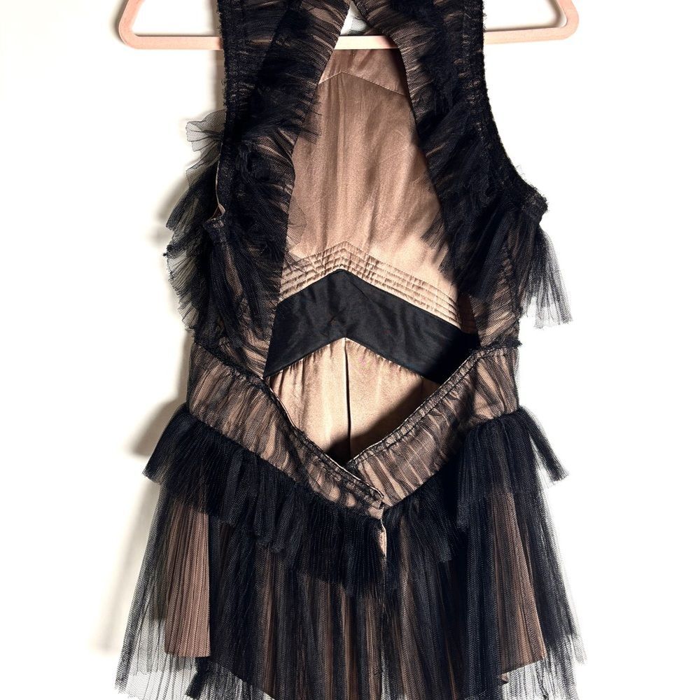 Vintage Vera Wang Sheer Tulle Mesh Top | Nude & Black Balletcore Designer Blouse - Picture 2 of 10